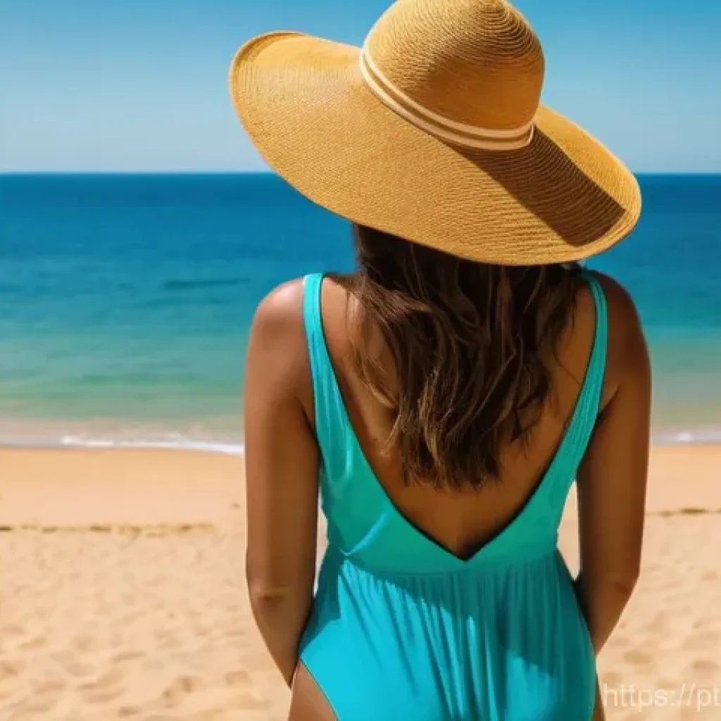 블루 운동 처방과 스트레스 해소 기법 - **Prompt: Serene Algarve Beach Relaxation**
    A tranquil woman, dressed in a modest, elegant one-p...