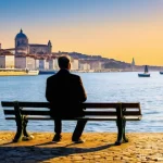 블루 운동 처방과 정신적 회복력의 관계 - **Prompt:** A serene scene along the banks of the Tejo River in Lisbon, Portugal, during late aftern...