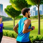 블루 운동 처방과 대중의 인식 변화 - A vibrant outdoor scene in a Brazilian urban park during early morning, featuring a diverse group of...